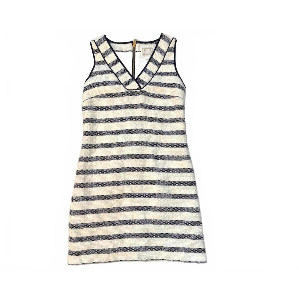 Sail to Sable White Blue Striped Long Sleeve Midi Shift XS